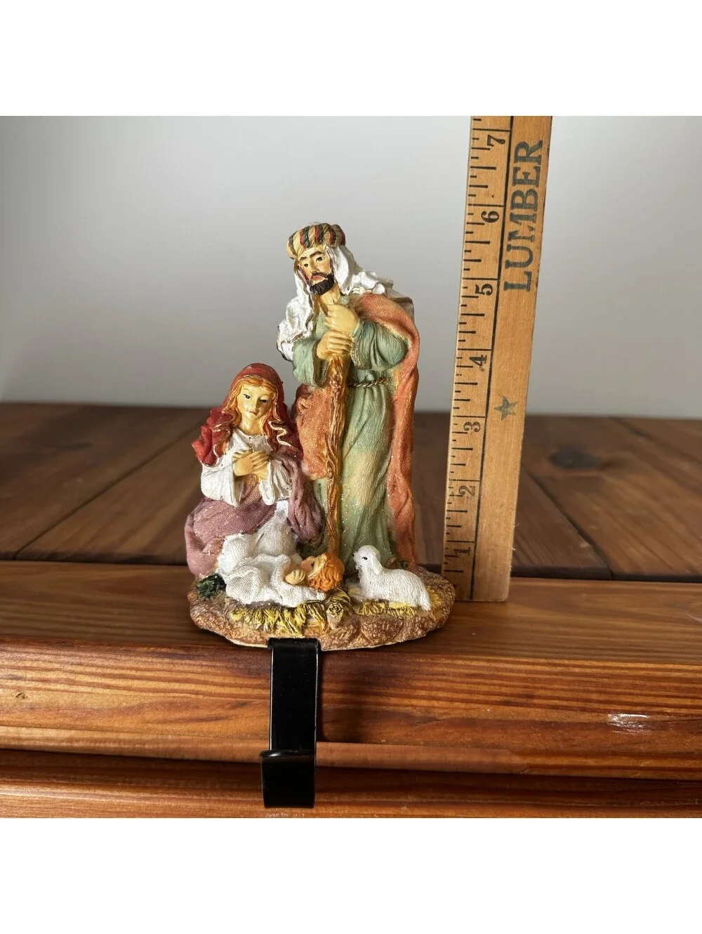 Vintage Nativity Scene Holy Family Christmas Stocking Hanger Holder Mantel Decor